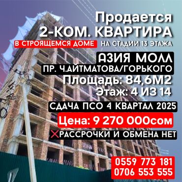 офис в жилом доме: 2 бөлмө, 85 кв. м, Элитка, 4 кабат, ПСО (өзү оңдоп түзөтүп бүтүү үчүн)