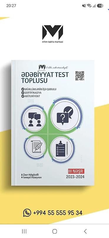 Testlər: MHM Tədris Mərkəzinin “Ədəbiyyat Test Toplusu” (III nəşr, 2023–2024) — 1