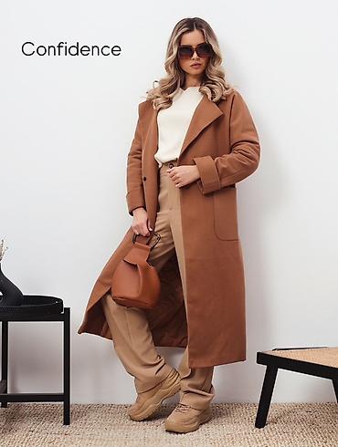 Пальто: Женское пальто-халат в карамельно-латте оттенке Элегантная базовая — 2