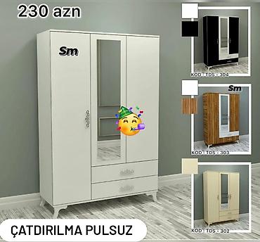 Dolablar: Dolab yeni qarderob paltar dolabı güzgülü 3 qapılı siyirməli rəng — 1