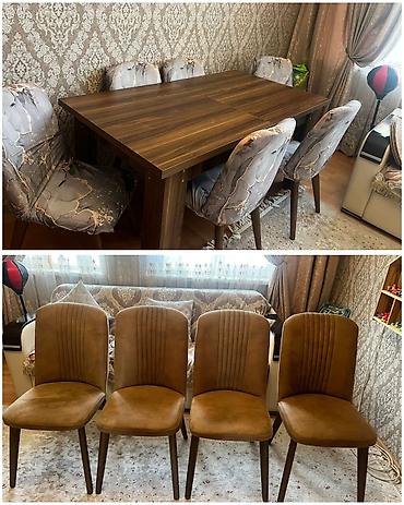 Mebel: Qonaq otağı üçün, İşlənmiş, Açılan, Dördbucaq masa, 6 stul — 1