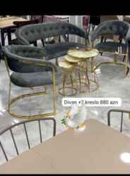 Masa və oturacaq dəstləri: Yeni, Mini-divan, 2 kreslo, Divan, Bazasız, Açılmayan