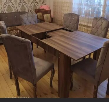 Masa və oturacaq dəstləri: Qonaq otağı üçün, Yeni, Açılmayan, Dördbucaq masa, 6 stul — 4