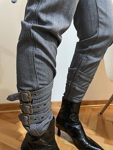 Pantalone: Ženske elegantne pantalone sive boje sa diskretnim prugama. PS…fashion — 7