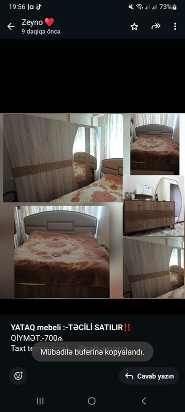 Dolablar: *YATAQ mebeli :-TƏCİLİ SATILIR*‼️ QİYMƏT:-700₼ Taxt termo dolab