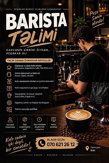 part time barmen: Barista tələb olunur, Aylıq ödəniş, İstənilən yaş, Təcrübəsiz — 1