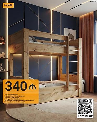 LA MINI iki mərtəbəli çarpayı - Material: təbii ağac teksturalı