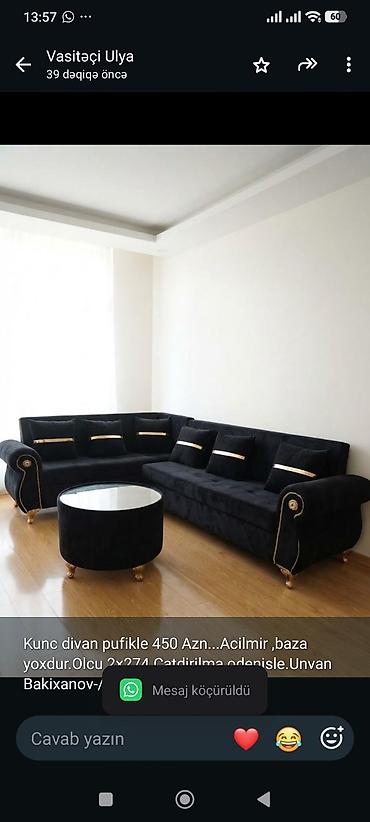 Kunc divan pufikle 450 Azn. Acilmirbaza yoxdur.Olcu
