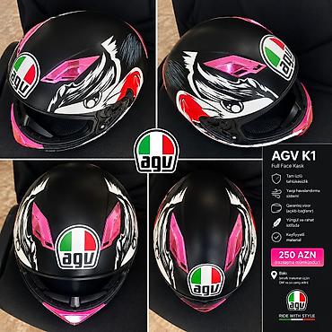moped matoru: AGV K1 Full Face kask - Sport üslubda, qara və çəhrayı rəngli moto — 1