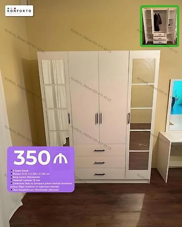 4 qapılı paltar dolabı - Ölçü: D 47 × H 200 × E 160 sm - Material: 18