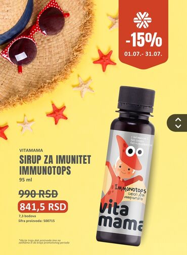 Sirup VITAMAMA Immunotops je dodatak ishrani namenjen jačanju