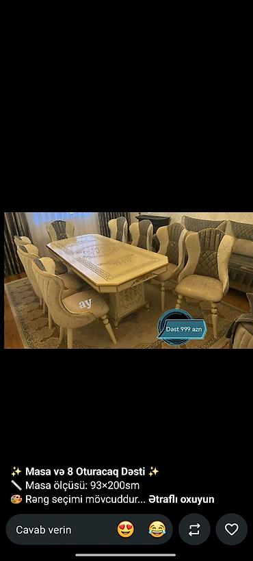 Masa və 8 oturacaq dəsti - Masa ölçüsü: 93 × 200 sm - Rəng seçimi