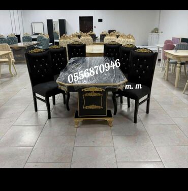 Masa və oturacaq dəstləri: Qonaq otağı üçün, Yeni, Açılmayan, Dördbucaq masa, 12 stul — 11