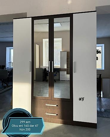 Üç qapılı paltar şkafı - Rəng: ağ və tünd ağac kombinasiya - Ön