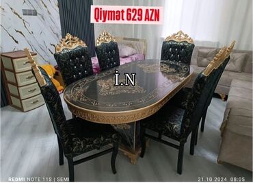 mdf material: Qonaq otağı üçün, Yeni, Açılmayan, Oval masa, 6 stul