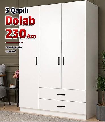 masalli mebel: 3 qapılı geyim dolabı — 230 AZN. - Rəng: ağ, minimal dizayn - 3 ədəd — 1