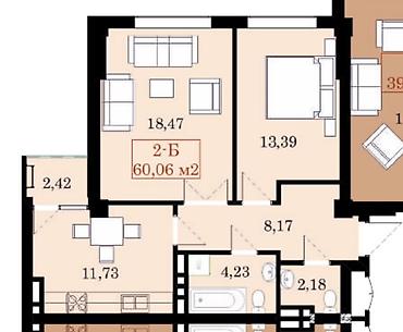 2 комнаты, 60 м², Джал-15 Элитка, 13 этаж, ПСО (под самоотделку)