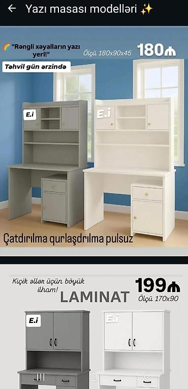 taxt mebeli: Düz masa, Stulsuz, Polkalı, Siyirməli, Sadə laminat — 1