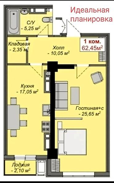 квартира зария: 1 комната, 62 м², Асанбай мкр Элитка, 14 этаж, ПСО (под самоотделку) — 9