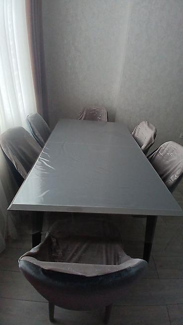 boz metbex mebelleri: Qonaq otağı üçün, İşlənmiş, Açılan, Dördbucaq masa, 6 stul — 3