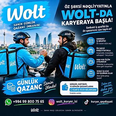 part time isci: Sürücü-kuryer tələb olunur, Şəxsi nəqliyyat vasitəsi ilə, Gündəlik ödəniş, Təcrübəsiz — 1