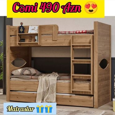 İkimərtəbəli uşaq çarpayıları: Oğlan və qız üçün, Yeni, Çarpayı, Matras ilə, Siyirməli, Laminat — 15