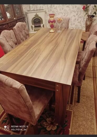 Masa və oturacaq dəstləri: Qonaq otağı üçün, Yeni, Açılmayan, Dördbucaq masa, 6 stul — 3