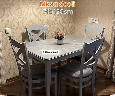 Masa dəsti – 70x120 sm - Komplekt: 1 yemək masası + 4 stul - Rəng
