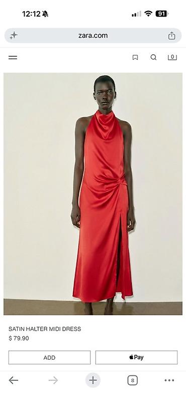 Атласное платье-халтер Zara SATIN HALTER MIDI DRESS в ярком красном