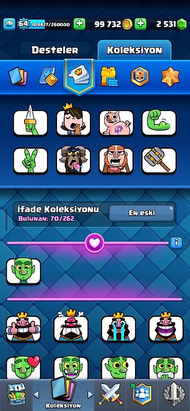Digər əntiq əşyalar: Clash Royale hesabı: - Kral səviyyəsi: 64 - Daş: 2531 - Rozetlər — 8