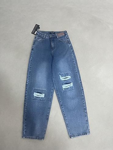 salvar: Qadın üçün cins şalvar – mavi denim - Kəsim: rahat/straight fit — 1