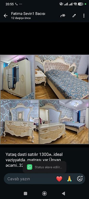 Yataq dəsti satılır 1300₼. ideal vəziyyətdə. matrası var.Ünvan
