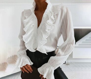 женские блузки из китая: Блузка, Классическая модель, В полоску, Прозрачная модель