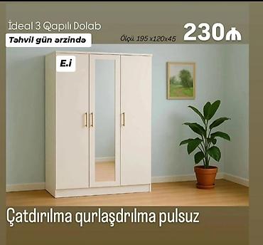ucuz dolablar: İdeal 3 qapılı dolab - Ölçü: 195 x 120 x 45 sm - Rəng: açıq krem/boz — 1