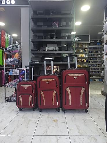 Çamadanlar: Qırmızı rəngli 3-lü tekstil çamadan dəsti - Ölçülər: kiçik, orta və — 1