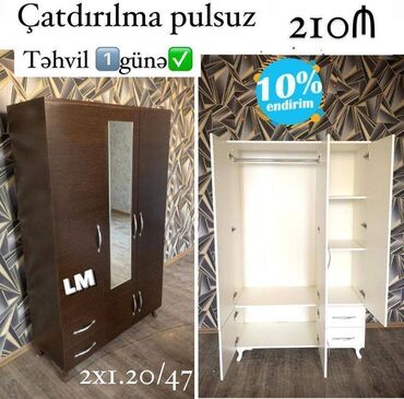 Masa və oturacaq dəstləri: Üç qapılı dolablar təmiz laminatla 📌 Qiymət : 210₼ Ölçü : 2 x 1.20