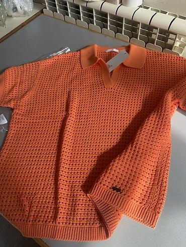 Sviterlər: Narıncı rəngdə toxunma teksturalı polo sviter - Model: qısaqoll polo — 3