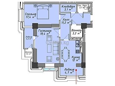 30: 2 комнаты, 78 м², Асанбай мкр Элитка, 12 этаж, ПСО (под самоотделку) — 2