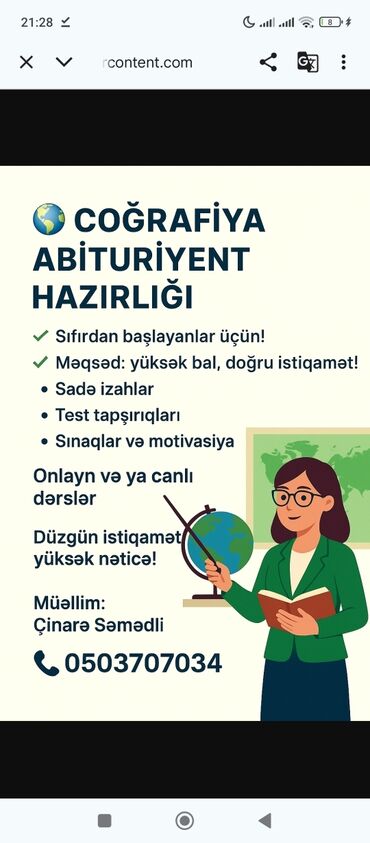 репетитор по математике 7 класс на дом: Repetitor, Coğrafiya, Azərbaycan dili, Abituriyent hazırlığı