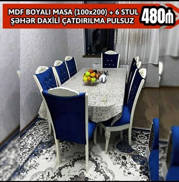 modeyra mebel: Для гостиной, Новый, Нераскладной, Прямоугольный стол, 6 стульев, Азербайджан