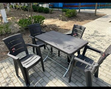 plastik stol stul: Новый, Прямоугольный стол, 4 стула, Раскладной, Со стульями, Пластик, Турция