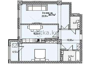 2 8: 2 комнаты, 90 м², Асанбай мкр Элитка, 4 этаж, ПСО (под самоотделку) — 1