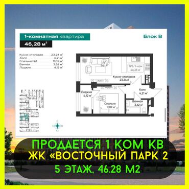 Продажа квартир: 1 комната, 46 м², Элитка, 5 этаж, ПСО (под самоотделку)