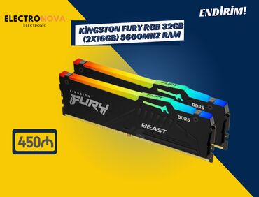 Kompüter ehtiyyat hissələri: Operativ yaddaş (RAM) Kingston, 32 GB, > 4000 Mhz, DDR5, PC üçün, Yeni