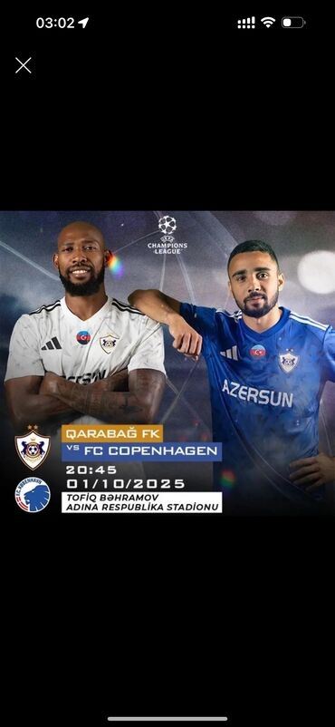 Əlcəklər: Qarabağ kopenhagen oynuna bilet.16-cı sektordandır .1 ededddir.130 azn