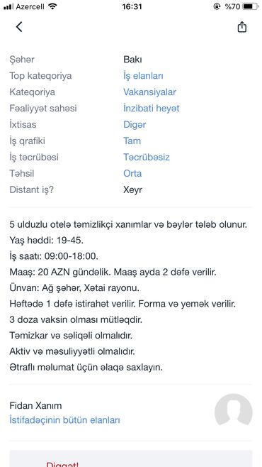mini otel yeni otaqlar v Azərbaycan | Soyuducular: Qulluqçular