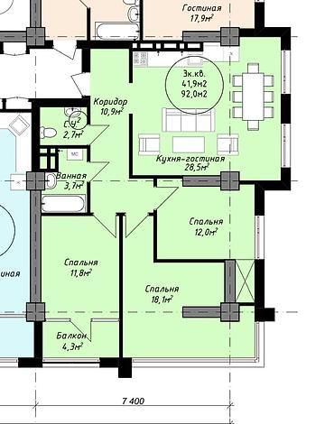 джидда: 3 комнаты, 92 м², Шлагбаум Элитка, 8 этаж, ПСО (под самоотделку) — 2