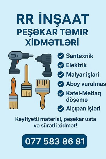 Döşəmə işləri: RR İnşaat – Peşəkar təmir xidmətləri Xidmət sahələri: - Santexnik