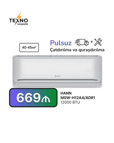 Kondisioner 40-45 kv. m, Split sistem, Kredit yoxdur, Pulsuz quraşdırılma