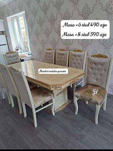 Masalar və oturacaqlar: Qonaq otağı üçün, Yeni, Açılmayan, Dördbucaq masa, 6 stul — 1